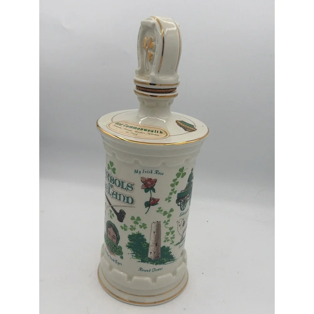 Vintage 1985 Old Commonwealth Symbols Ireland Porcelain Whiskey Decanter Empty